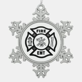Fire Dept EMT Snowflake Pewter Christmas Ornament