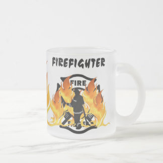 Fire Dept Flames Frosted Glass Coffee Mug