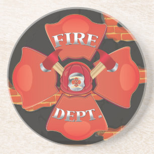 Fire Dept Logo Sandstone Coaster