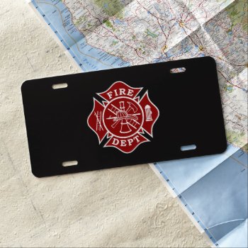 Fire Dept Maltese Cross Aluminum License Plate by TheFireStation at Zazzle