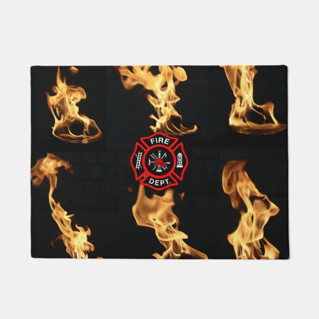 Fire Dept Maltese Cross Firefighter Flames Doormat (Front)