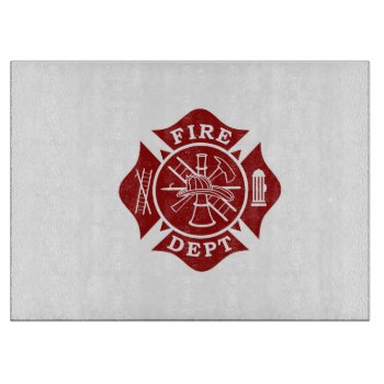 Fire Dept Maltese Cross Glass Cutting Board by TheFireStation at Zazzle