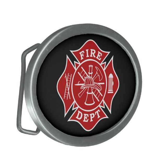 Fire Dept Maltese Cross Oval Belt Buckle (Front Left)