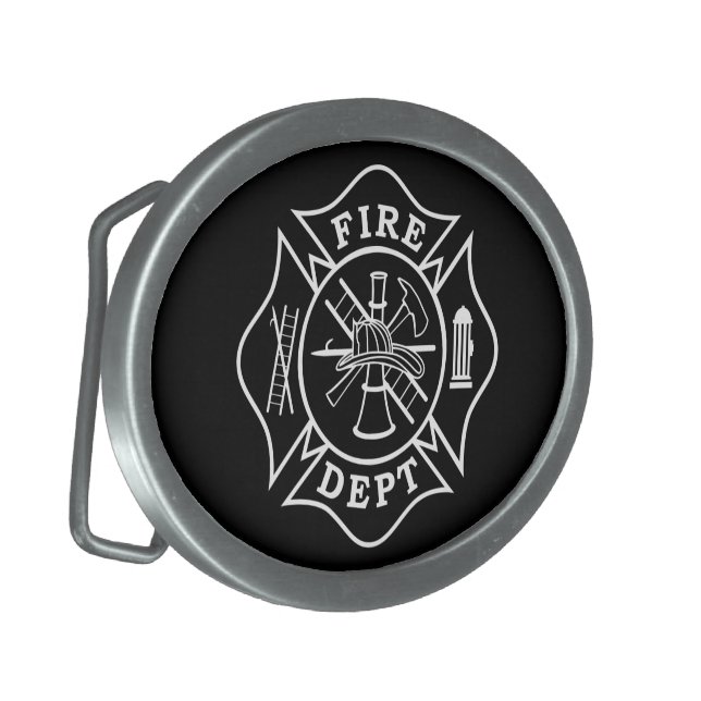 Fire Dept Maltese Cross Oval Belt Buckle (Front Left)