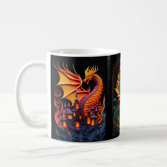 Fire Dragon Castle Fantasy Art Mythical Creatures Coffee Mug | Zazzle