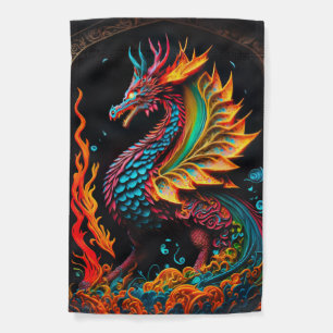 Fire Dragon Castle Fantasy Art Mythical Creatures Garden Flag