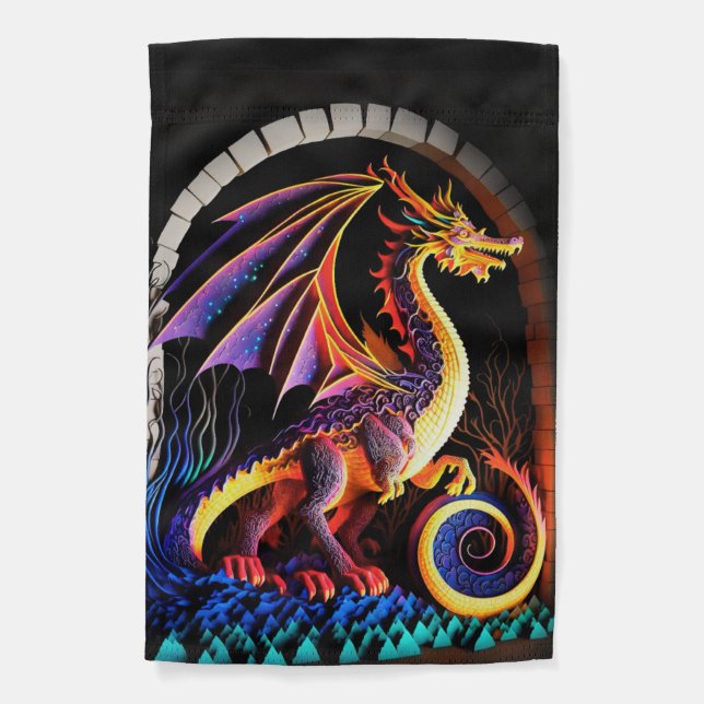 Fire Dragon Castle Fantasy Art Mythical Creatures Garden Flag (Front)