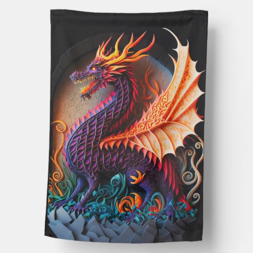 Fire Dragon Castle Fantasy Art Mythical Creatures House Flag