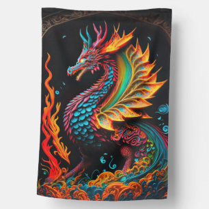 Fire Dragon Castle Fantasy Art Mythical Creatures House Flag