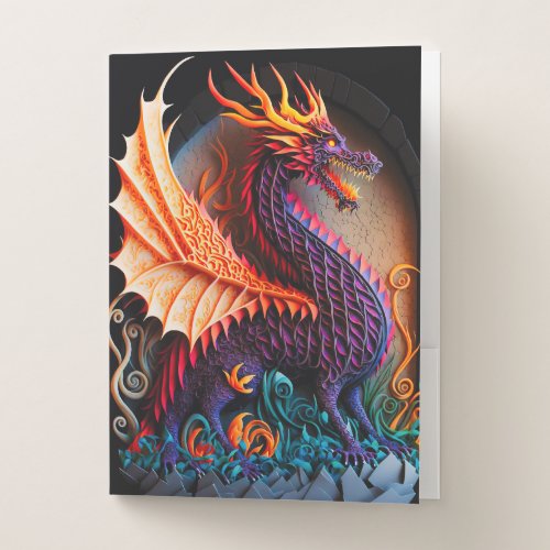Fire Dragon Castle Fantasy Art Mythical Creatures Pocket Folder