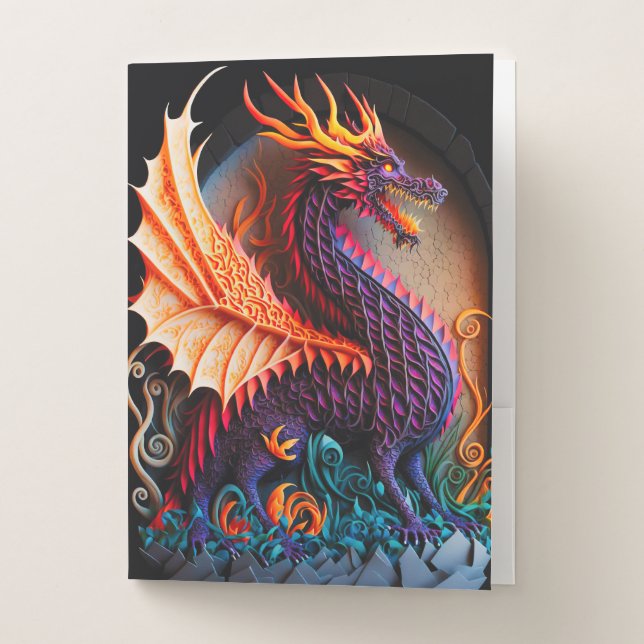 Fire Dragon Castle Fantasy Art Mythical Creatures Pocket Folder (Front)