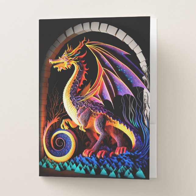 Fire Dragon Castle Fantasy Art Mythical Creatures Pocket Folder (Front)