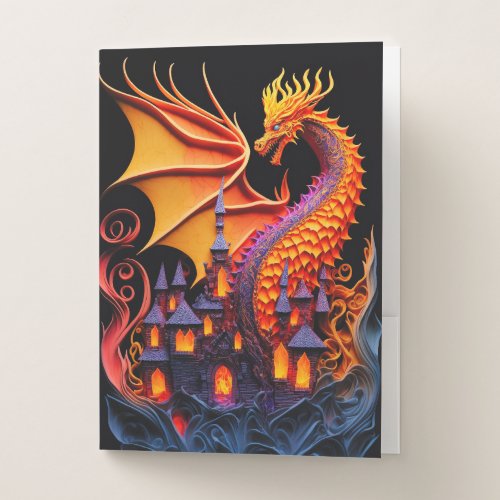 Fire Dragon Castle Fantasy Art Mythical Creatures Pocket Folder