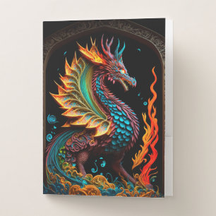 Fire Dragon Castle Fantasy Art Mythical Creatures Pocket Folder