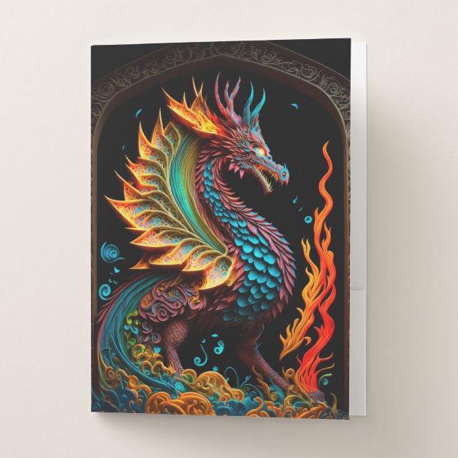 Fire Dragon Castle Fantasy Art Mythical Creatures Pocket Folder (Front)