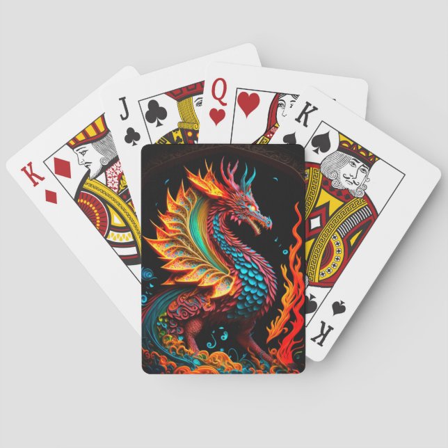 Fire Dragon Castle Fantasy Art Mythical Creatures Poker Cards (Back)