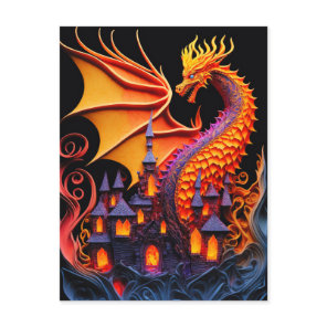 Fire Dragon Castle Fantasy Art Mythical Creatures Postcard