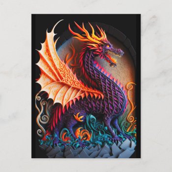 Fire Dragon Castle Fantasy Art Mythical Creatures Postcard by azlaird at Zazzle