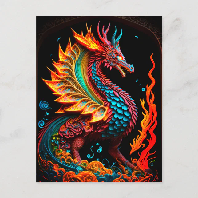 Fire Dragon Castle Fantasy Art Mythical Creatures Postcard | Zazzle
