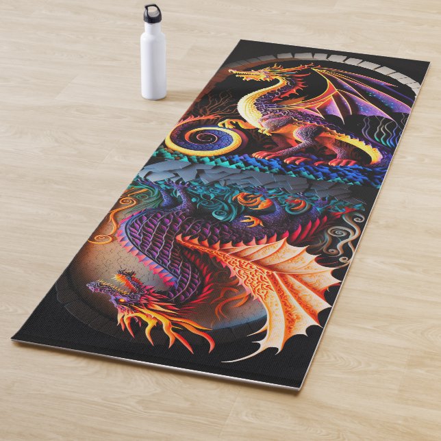Fire Dragon Castle Fantasy Art Mythical Creatures Yoga Mat (In Situ)