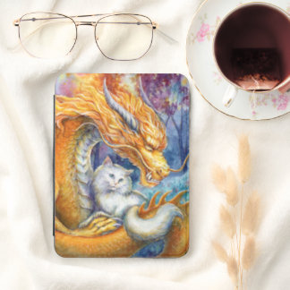 Fire Dragon & Cat Hand Painted Fantasy Watercolor Kindle Cover