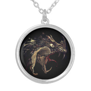 Fire Dragon Enamel Art Silver Plated Necklace