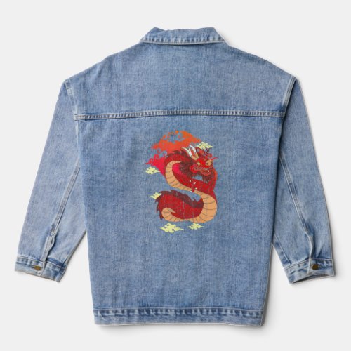 Fire Dragon Fantasy Animal Chinese Culture Dragon  Denim Jacket