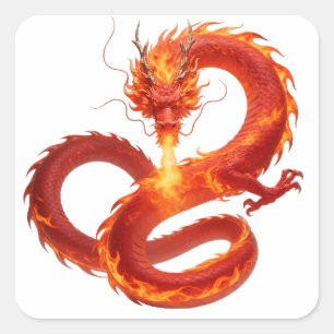 Fire Dragon Fantasy Art Design, Mythical Creature Square Sticker