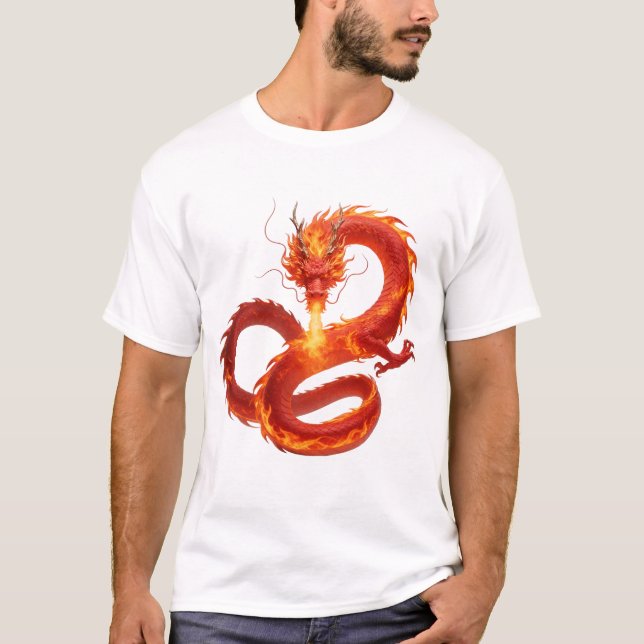 Fire Dragon Fantasy Art Design, Mythical Creature  T-Shirt (Front)