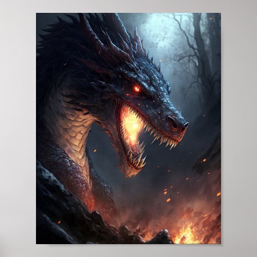 Fire Dragon Fantasy Art Poster