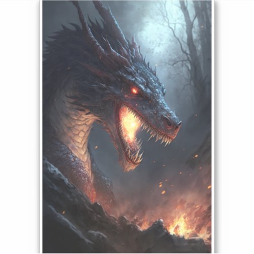 Fire Dragon Fantasy Art Sticker