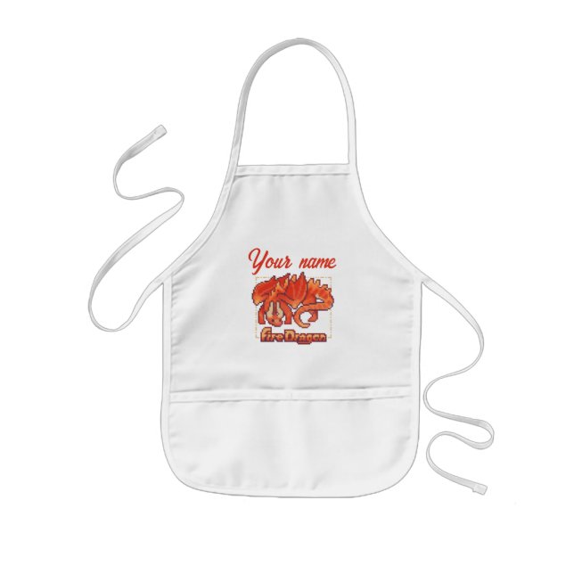 Fire dragon, fire dragon, Pixel Art Kids' Apron (Front)