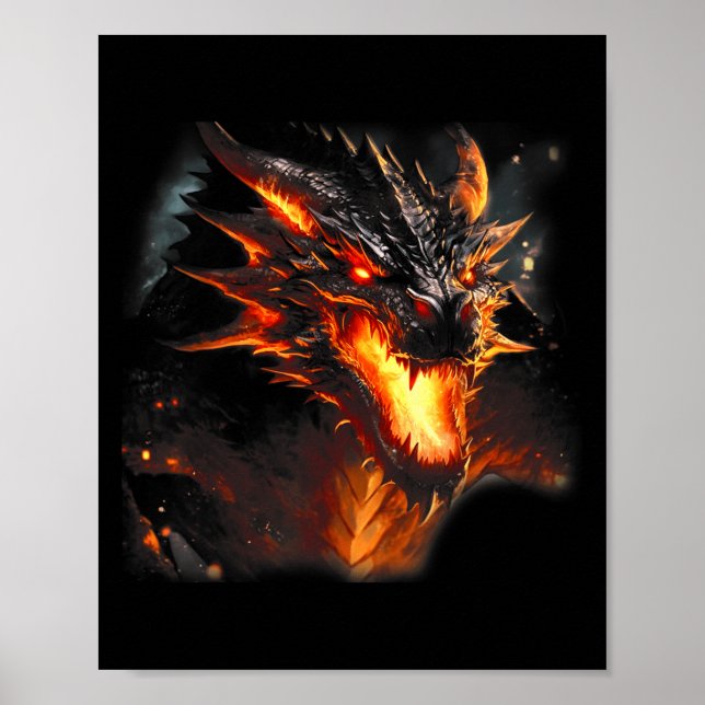 Fire Dragon Head Mythical Dragon Love Breathing Fi Poster (Front)