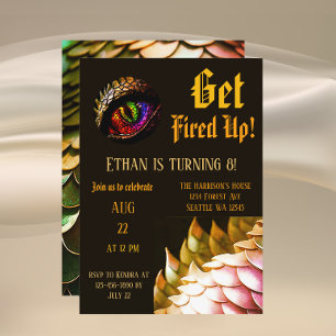 Fire Dragon Magical Enchanted Eighth Birthday Invitation