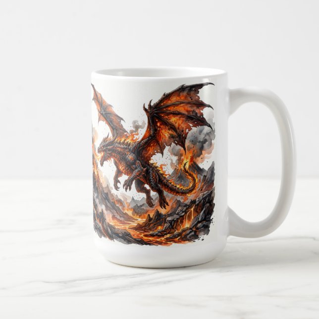 Fire Dragon Mug | Flaming Dragon Accent Coffee Mug (Right)
