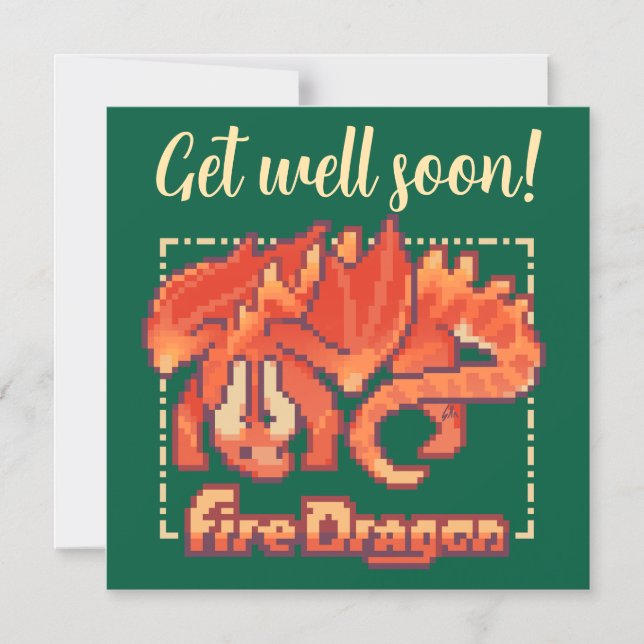 Fire Dragon pixel art Get well soon Magnetic Invitation (Front)