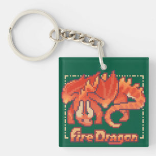 Fire Dragon pixel art   Keychain