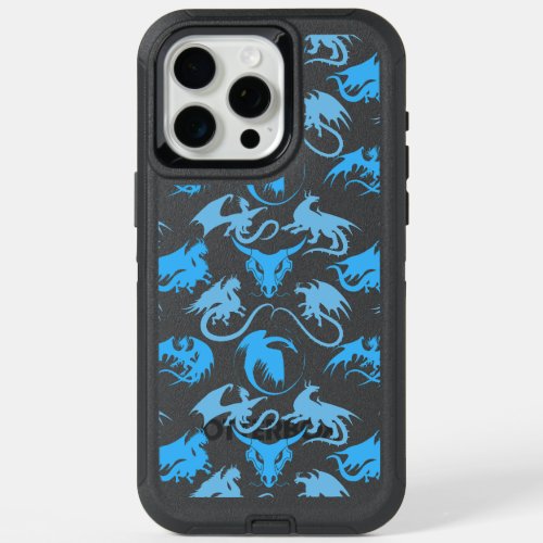 Fire Dragons Pattern LBlue DBlue BG iPhone 15 Pro Max Case