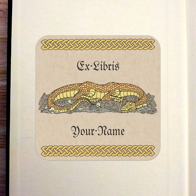 Fire Drake at Rest Bookplate (Fire Drake at Rest Bookplate in Old Book)