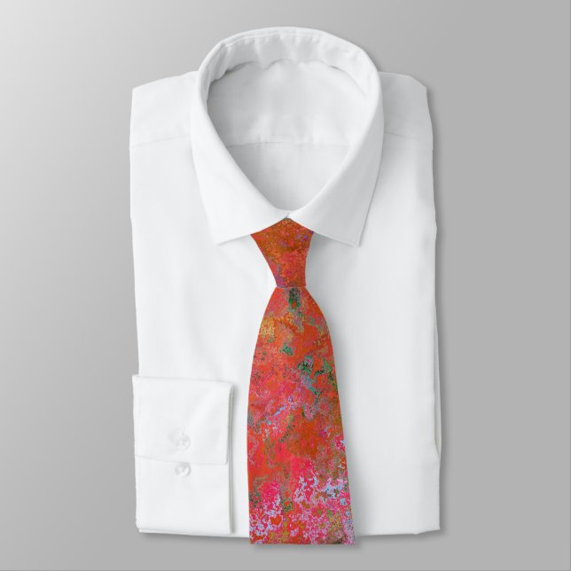 Fire Element Alcohol Ink Abstract Orange Neck Tie (Tied)