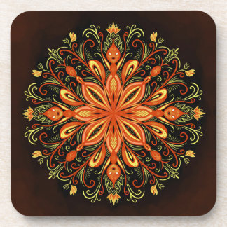 Fire Element Mandala - Kaleidoscopic Flame Creatur Beverage Coaster