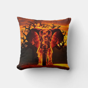 Fire Elephant and reverse calm forrest Throw Pillow