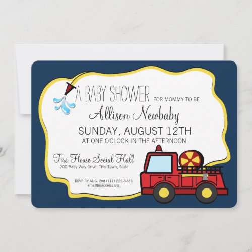 Fire Engine and Hose Baby Shower Invitation