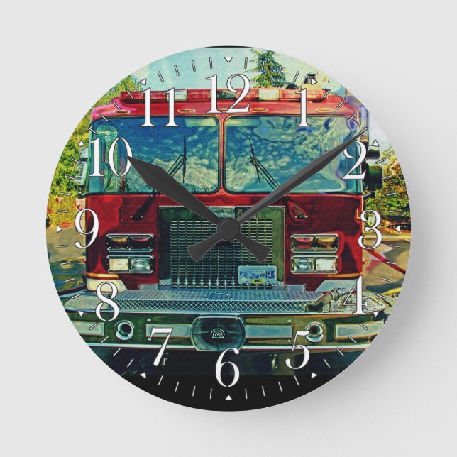 Fire Engine Attending A Fire Wall Clock (Front)