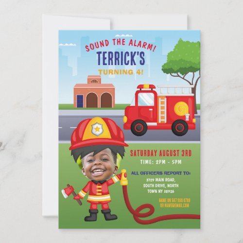 Fire Engine Birthday Fireman Party Face Photo Invitation