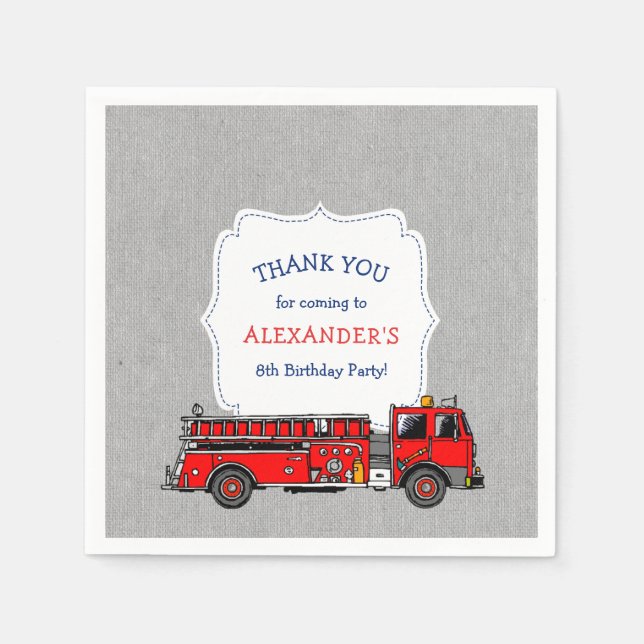Fire Engine Birthday party decor, firefighter Napkins (Front)