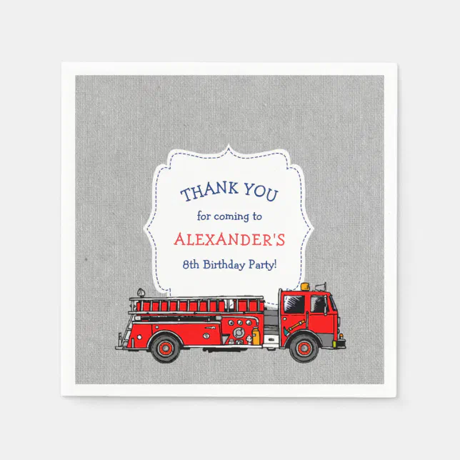 Fire Engine Birthday party decor, firefighter Napkins Zazzle