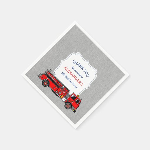 Fire Engine Birthday party decor, firefighter Napkins | Zazzle