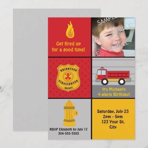Fire Engine Birthday Party Custom Invites