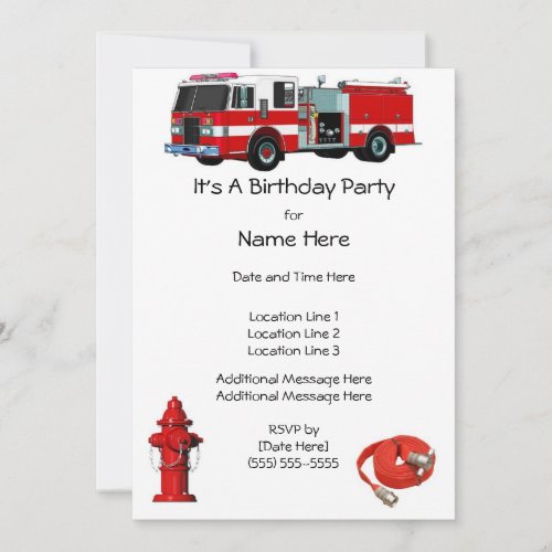 Fire Engine Birthday Party Invites